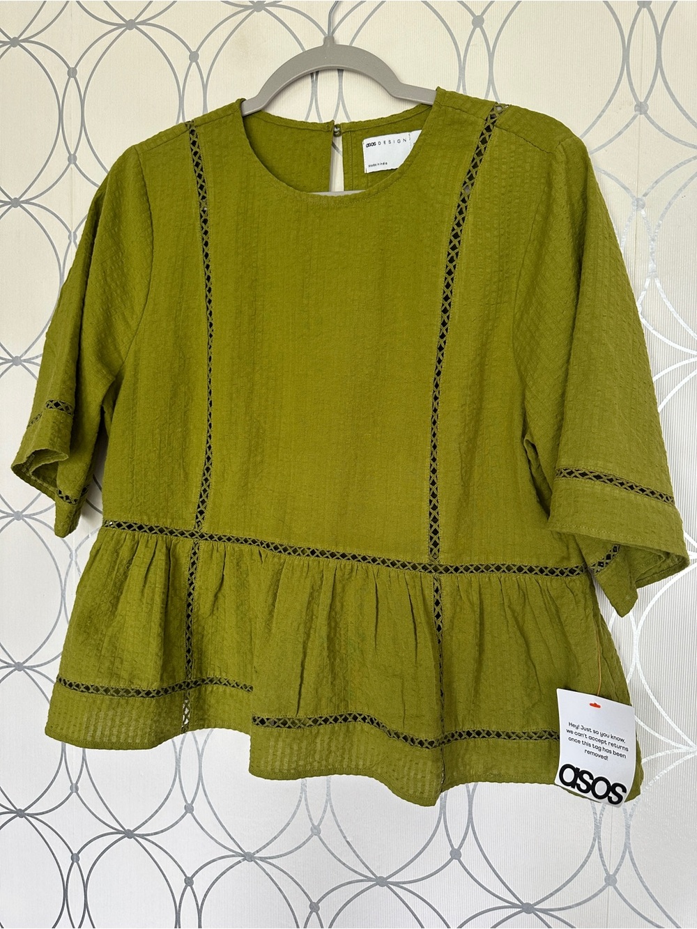 ASOS Olive Green Peplum Tunic Top with Ladder Lace